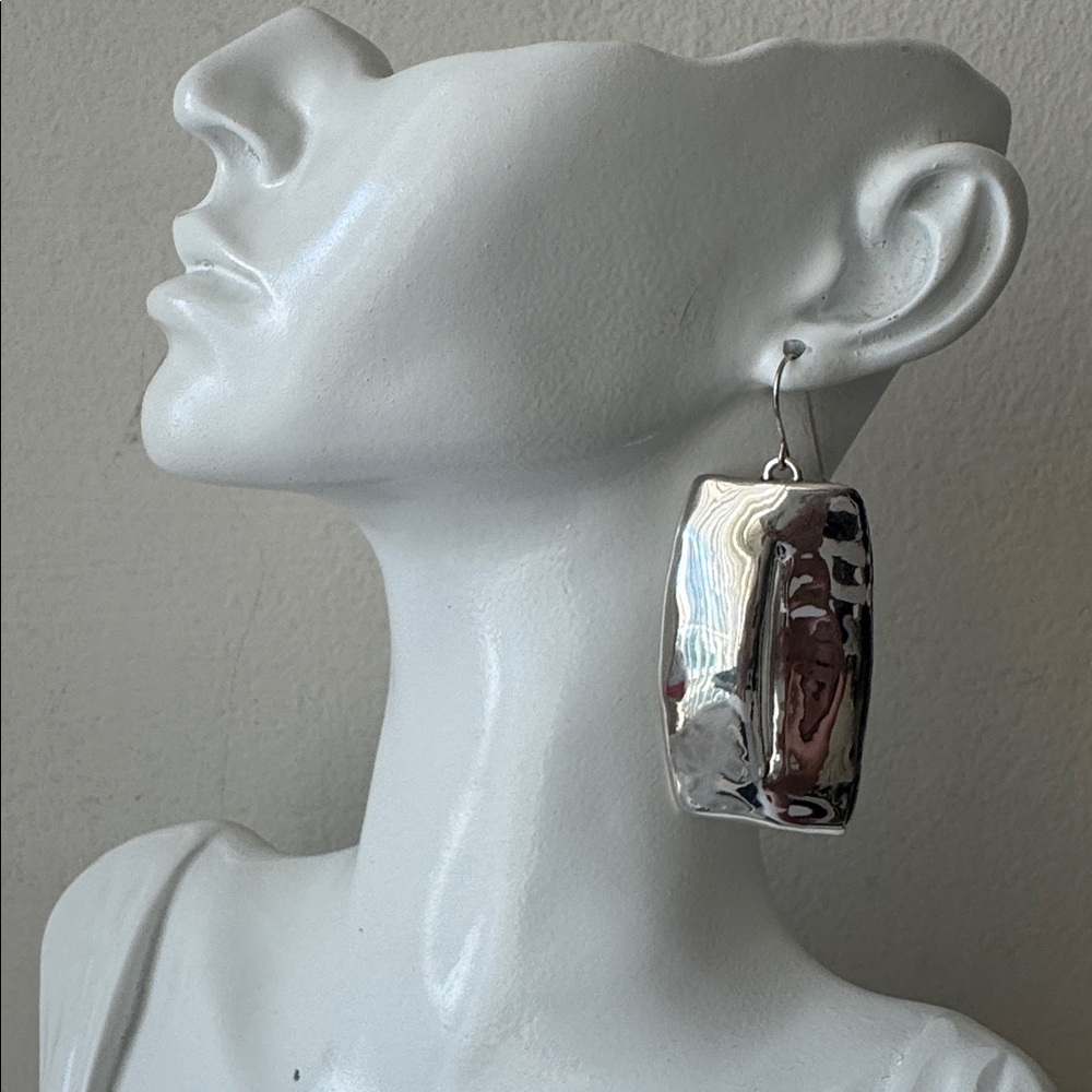 !E&L Sterling Silver Statement Geometric Rectangular Cut Out Earrings 2.5in long